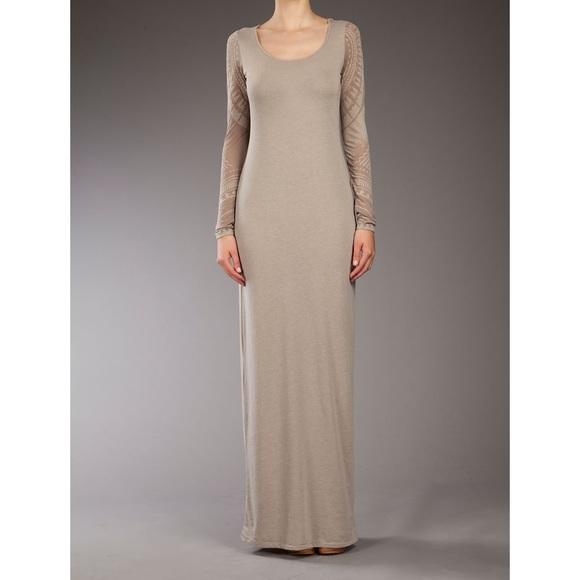 long sleeve beige maxi dress